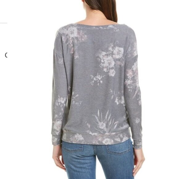 Chaser Semaj Scoop Neck Gray Floral Sweatshirt Small - Picture 2 of 7